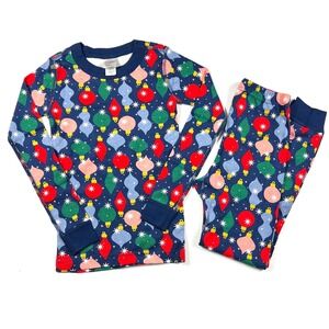 Hanna Andersson Kids 6-7 Shiny Bright Ornaments Organic Cotton Pajamas Navy Blue